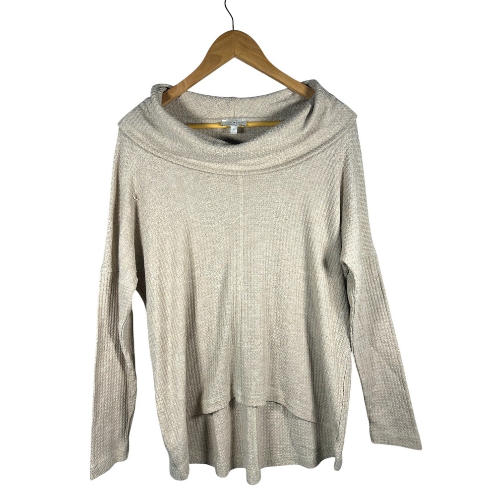 Lucky Brand Womens Beige Cowl Neck Waffle Knit High‎ Low Sweater Size L